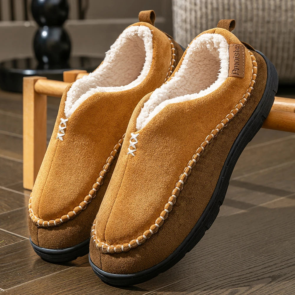 House Slippers for Men  Memory Foam Sewing Patchwork Indoor Shoes Warm Plush Winter Slippers Non-Slip Big Size