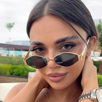 Fashion Polygonal Women Sunglasses 2025 Vintage Brand Rhombus Ladies Sun glasses Shades Unique Metal Frame Punk Eyewear Men