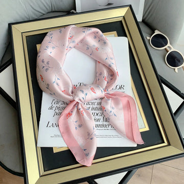 High Quality Floral Print Silk Scarfs Summer Women 70x70cm Hijab Hair Band Shawl Travel Neck Ties Towel Female Bandana Decorate