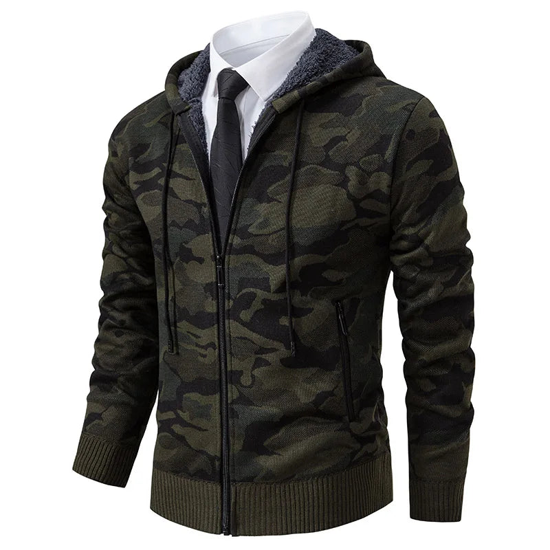 Fashion Knit Jacket Men Camo Jackets Coat Camouflage Hooded Outwear Spring Autumn Male Clothes Sports Streetwear Zip Pockets