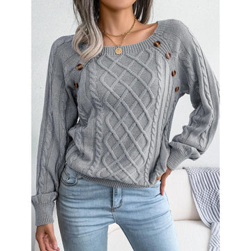 Women Casual Square Collar Buttons Long Sleeve Knitted Pullover Sweaters for Autumn Winter 2025