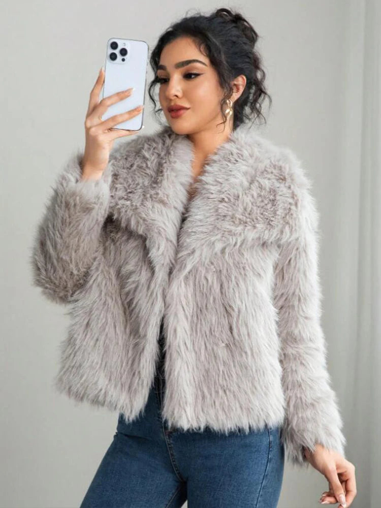 Vintage Fur Jacket Women Autumn Winter Warm Casual Loose Faux Fur Lapel Coat 2025 New Fashion Elegant Ladies New Outerwear ﻿