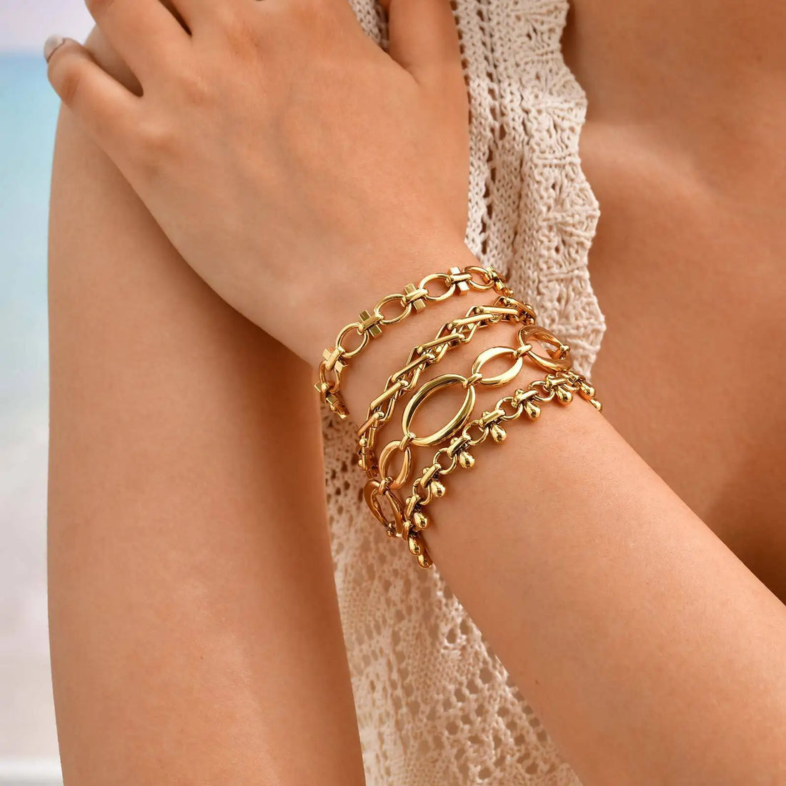 316L Stainless Steel Chunky Chain Bracelet for Women, 18k Gold Plated Waterproof Stackable Jewelry