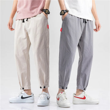 Spring and Summer New Men's Pants 100% Cotton Slim Fit Small Leg Pants Straight Leg Ankle Pants Casual Versatile Solid Color