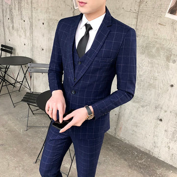 2024 new style (suit + vest + trousers) Fashion business formal Korean version slim men's suit trend gentleman three-piece set