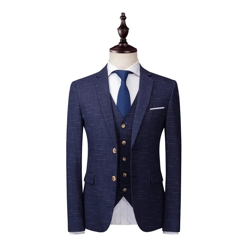 2025 Men's Slim-fit High-end Fabric 3-Piece Wedding Groom's Suit Vest Trousers Double & Single Buckle Options M-4XL
