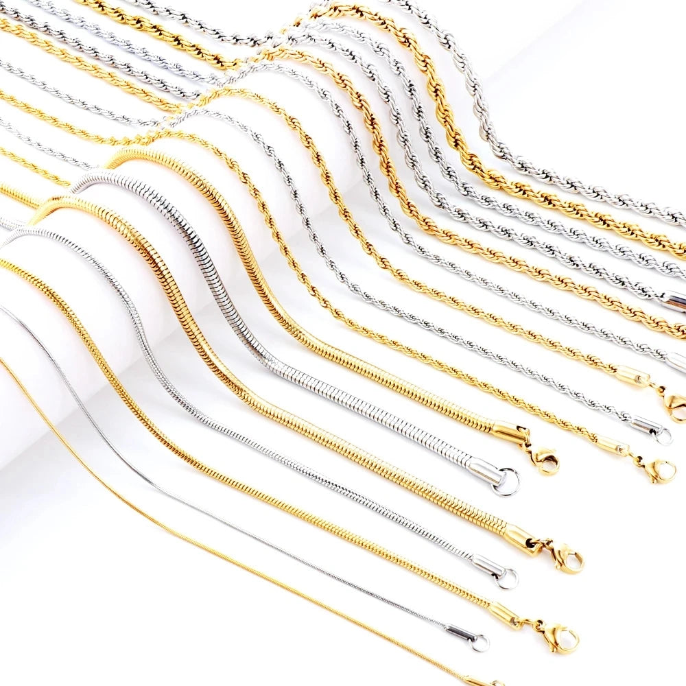 LUXUSTEEL Stainless Steel Round Snake Chain Necklace For Women Men Gold Color Twist Rope Long Collar High Polished No Fade 1-5mm