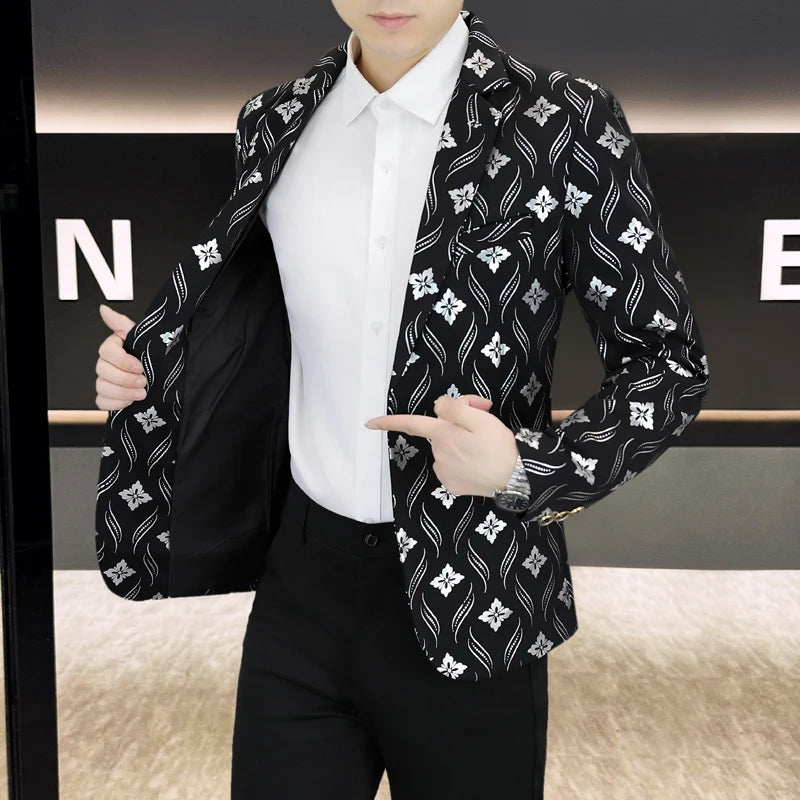 High-quality, fashionable, stylish and versatile printed men's trendy stage casual business suit jacket, autumn 2026 new style s
