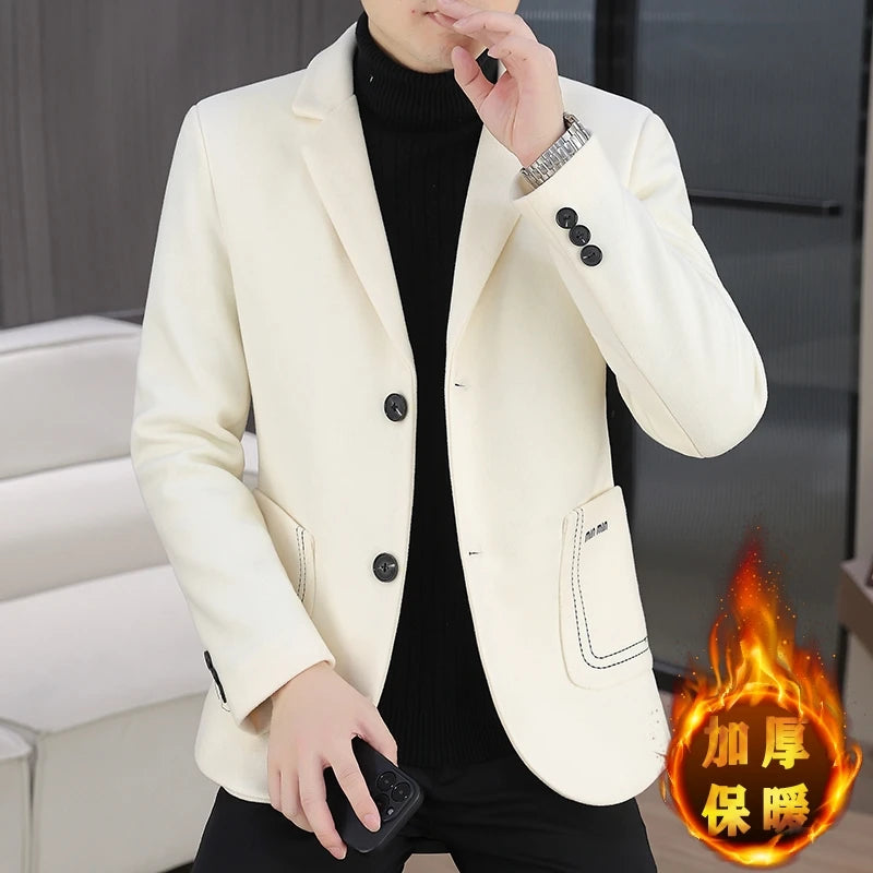 New cotton-padded warm small suit for men, casual, light luxury business, slimming, cool and fashionable nude top suit