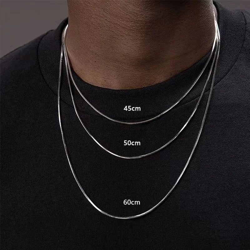 Hip Hop Men Stainless Steel Chain Necklace Simple Silver Color Square Snake Bone Chain Necklace Fashion Jewelry Accessories