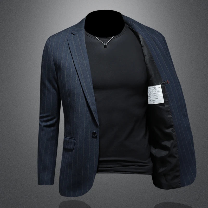High-quality autumn men's fashionable, stylish and versatile business casual British-style striped fitted suit jacket