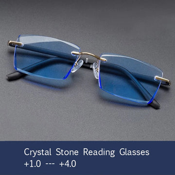 Blue Reading Glasses Men Woman Business Presbyopic Diopter Crystal Glass Lens Titanium Frame Readers Eyewear +1.0 +2.0 +3.0 +4.0