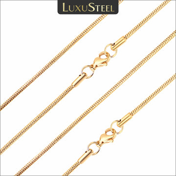 LUXUSTEEL Stainless Steel Round Snake Chain Necklace For Women Men Gold Color Twist Rope Long Collar High Polished No Fade 1-5mm