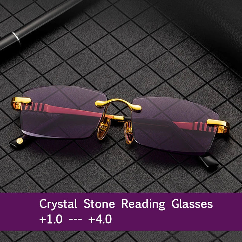 Purple Reading Glasses Woman Crystal Presbyopic Diopter Glass Lens Titanium Frame Readers Eyewear +1.0 +2.0 +2.5 +3.0 +4.0