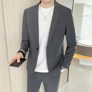 2025 Fitted Two-Piece Set High-Quality Fashionable Korean-Style Solid-Color Business Casual Suit Versatile Stylish Small Suit