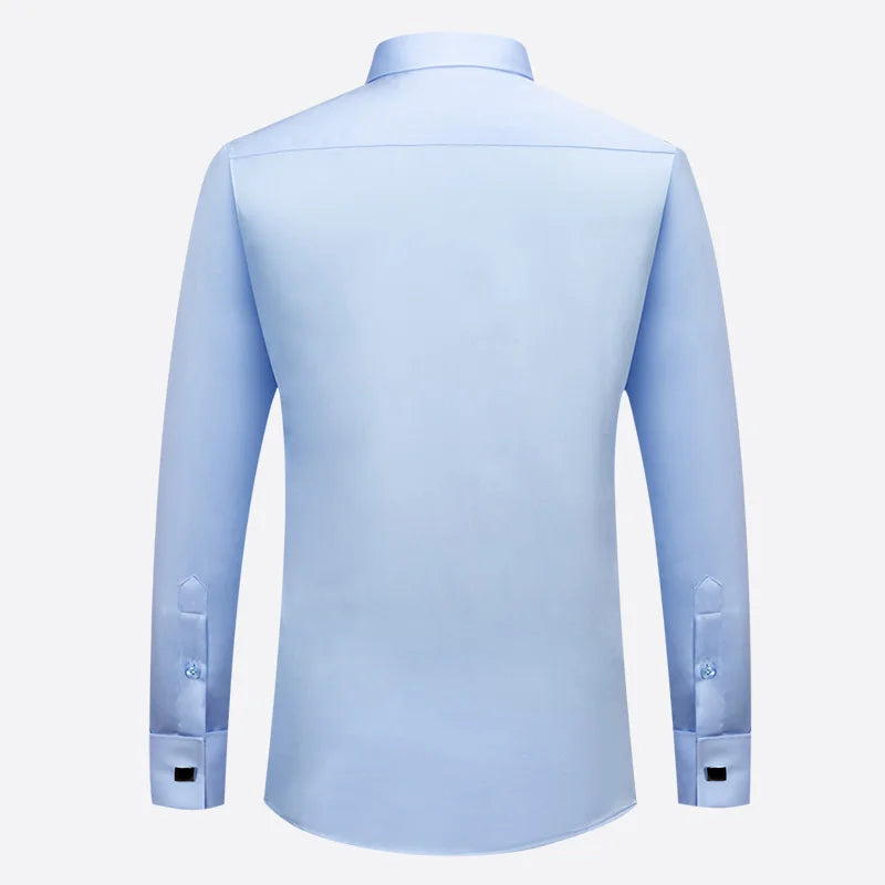 Men's French cufflinks shirt made of pure cotton long sleeved slim fit concealed button, solid color high end wedding dre
