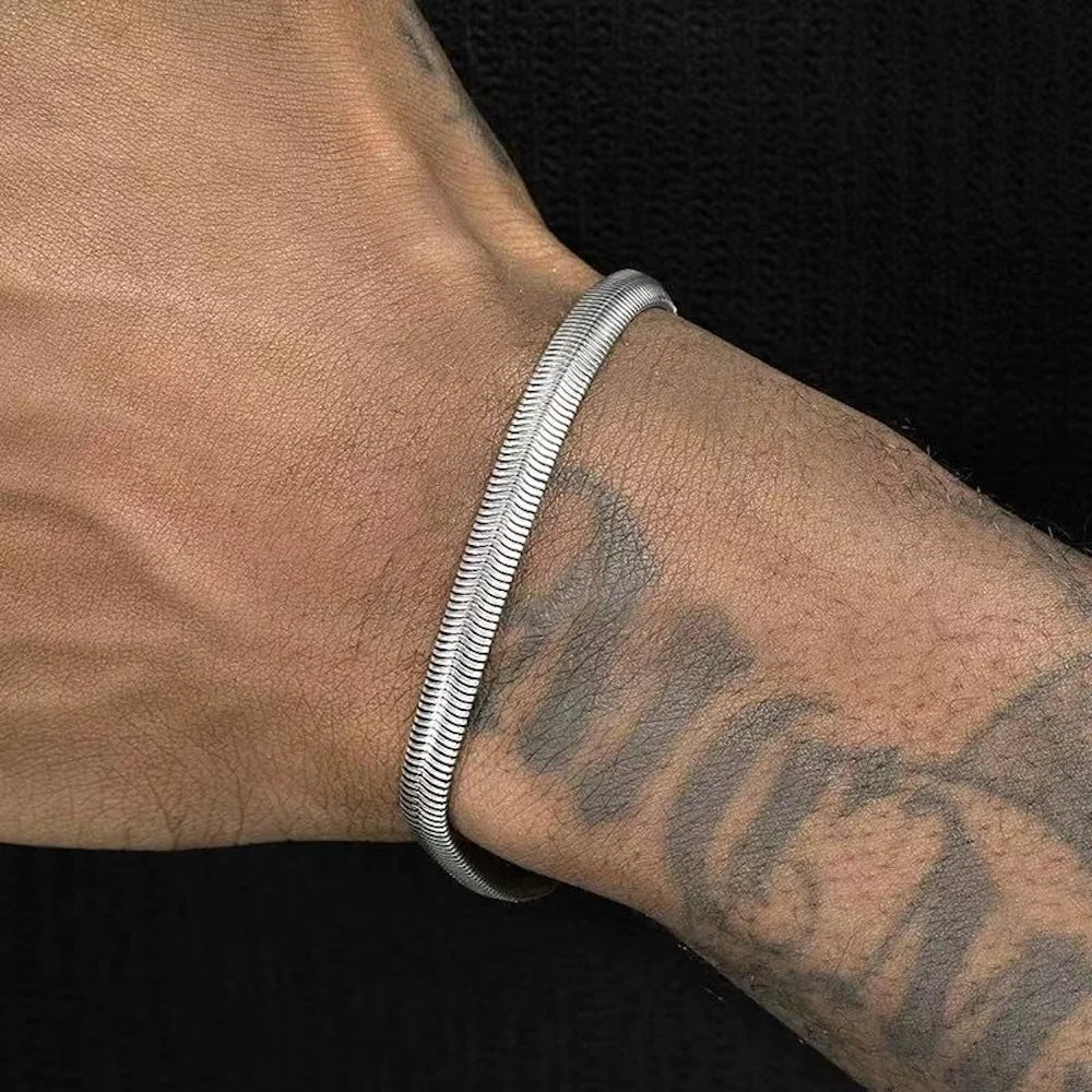 Hip Hop Stainless Steel Flat Snake Chain Men Bracelet Simple Titanium Steel Jewelry Trend Party Accessories Women Gifts