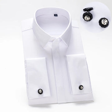 Men's French cufflinks shirt, men's long sleeves, high-end feeling, bamboo fiber silky smooth no iron formal wear wedding spr