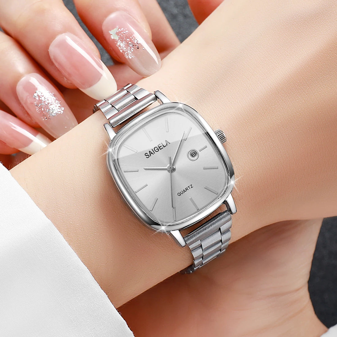 Fashion Alloy Strap Women Wristwatch Casual Square Dial Quartz Watches With Calendar For Ladies Clock(Without Box)