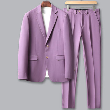 High-quality men's fashionable and stylish business suit solid color casual suit fitted suit set, two-piece outfit + pants