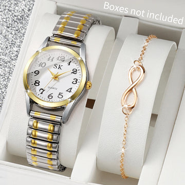 2PCS/Set Fashion Arabic Dial Women Watches Elastic Band Ladies Quartz Wristwatches Bracelet Set Reloj Mujer（Without Box）