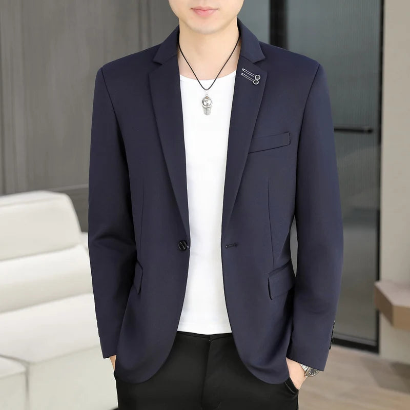The new men's suit is a slimming and trendy solid color single Western-Korean style fashionable jacket for men