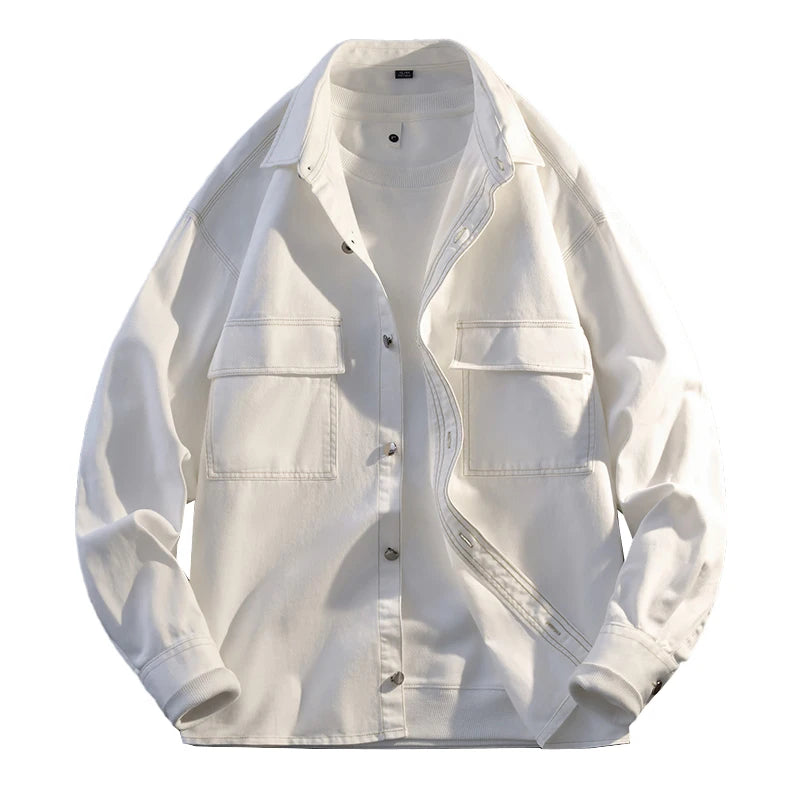 Autumn new high-quality men's fashionable, stylish, versatile and casual pure cotton workwear long-sleeved shirt
