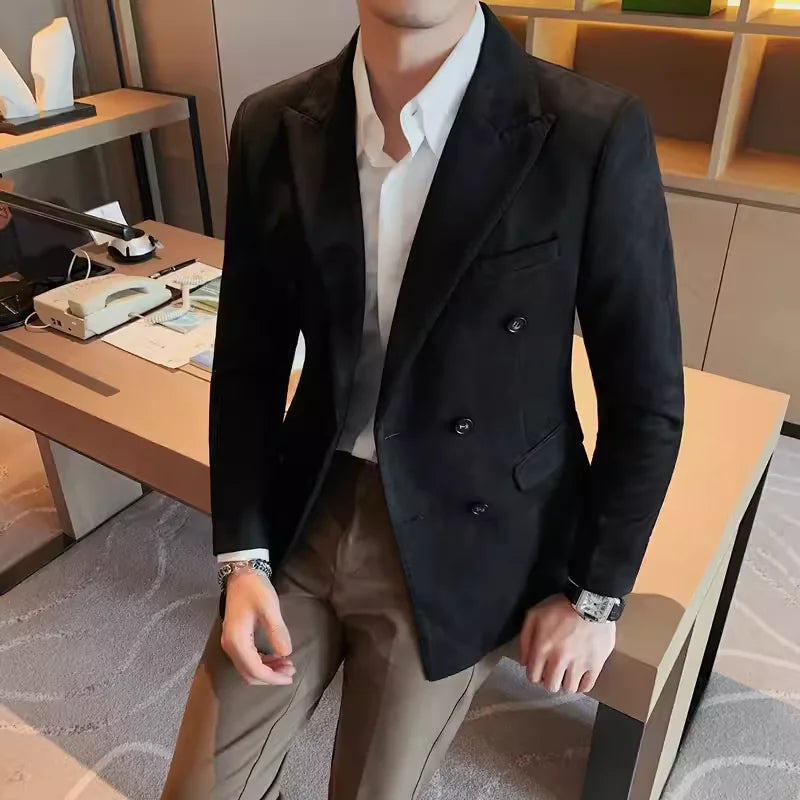 Men's Slim Fit Suede Suit Jacket High-Quality Fashion Business Casual Korean Style Solid Color Autumn/Winter Collection