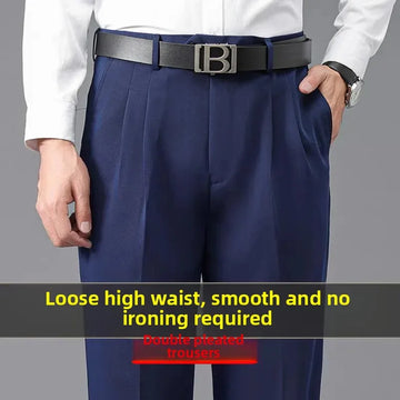 Loose Straight Leg Thick Dad Style Men's Autumn Winter Business Formal Trousers No Ironing Large Size Pants Casual Wear
