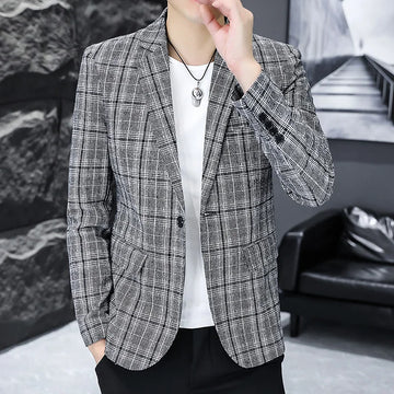 High-quality, fashionable checked new suit Korean-style fitted top, casual single suit, trendy spring and autumn formal jacket