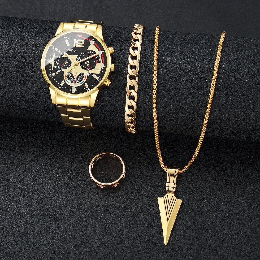 4PCS/Set Fashion Men Business Watches Casual Quartz Watch With Calendar Jewelry Set for Mens Clock Reloj Hombre（Without Box）