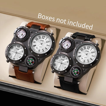 2PCS/Set Luxury Large Dial Men Quartz Watches Casual Leather Band Wristwatches Sport Watch for Men Clock（Without Box）