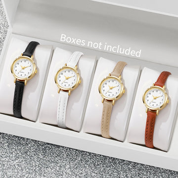 4PCS/Set Fashion Women Leather Strap Quartz Watches Casual Small Arabic Dial Wristwatch For Ladies Clock Relojs（Without Box）
