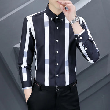 High-quality, fashionable, stylish, versatile and trendy casual business men's wide striped shirt for autumn