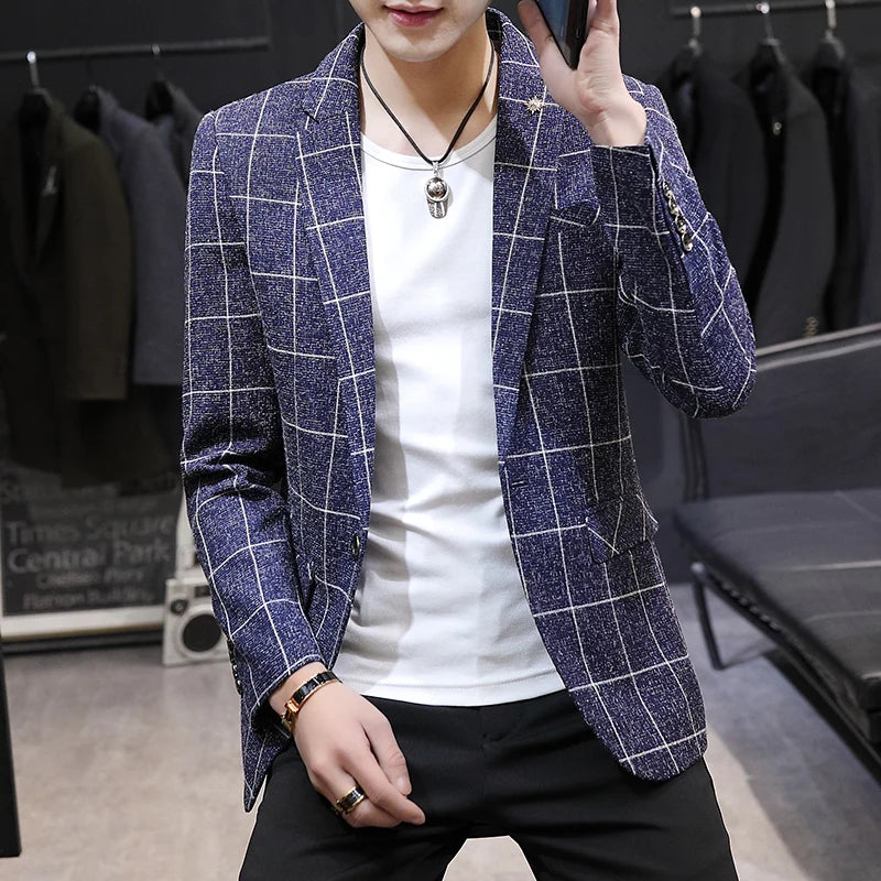 2023New British boutique fashion high-end coat coat business trend handsome party wedding dress casual striped plaid single west