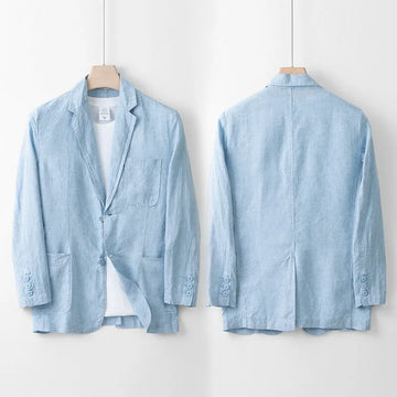 2025 High quality 100% linen suit jacket men's summer light breathable pure color light luxury casual suit top