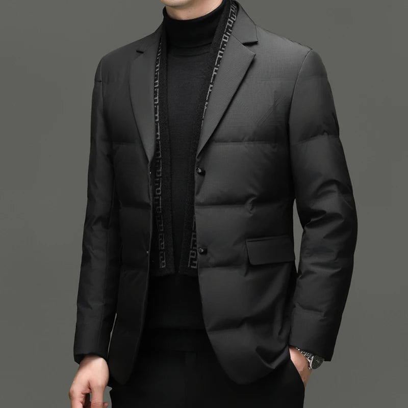 High-quality new 90% white duck down, fashionable men's suit, detachable scarf, suit and down jacket, business and casual