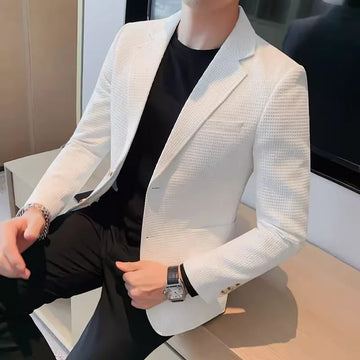 Men's Fashion Waffle Suit Jacket 2028 High Quality Handsome Business Casual Single-Row Two-Button Autumn Winter New