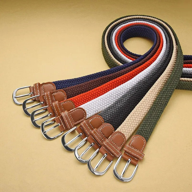 Women's Belt Casual Woven Elastic Belt Outdoor Sports Men's Belt Climbing Work Belt Jeans Suit Pants Men's and Women's Universal