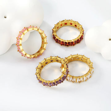 Sweet and Cute Girls' Rings Square Zircon Single Rings Stainless Steel Gold-plated Jewelry, Versatile And Gentle Accessories