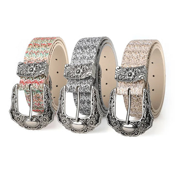 New Women's Retro Casual Fashion Rhinestone Buckle Colorful Woven Belt, Suit For Weddings, Parties, Casual and Sports Occasionss