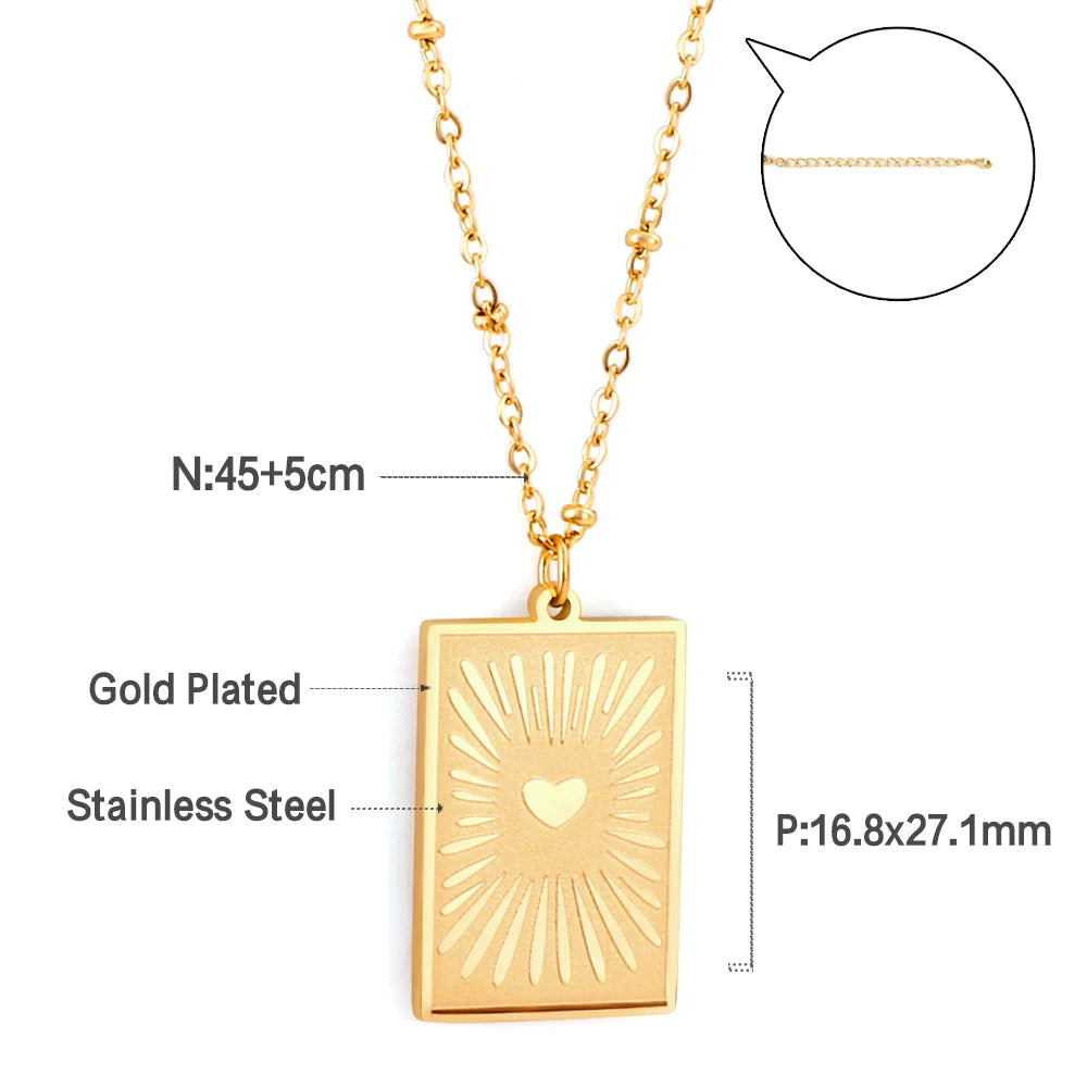LUXUSTEEL Stainless Steel Heart Shape Pattern Pendant Necklace Gold Color Collar Couple Gifts Accessories