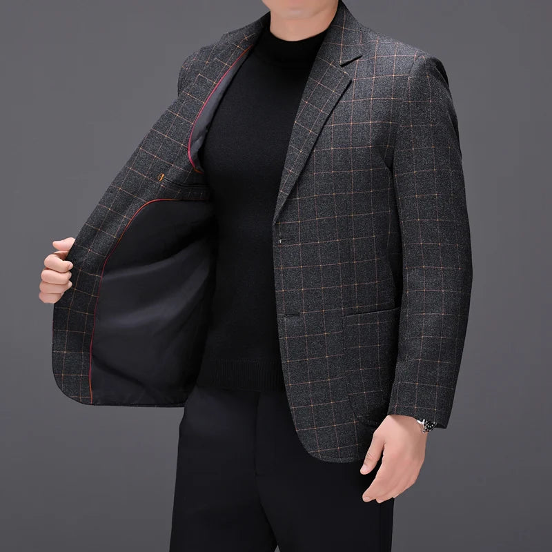 New autumn men's fashionable checked suit, a business and casual suit jacket for young and middle-aged people