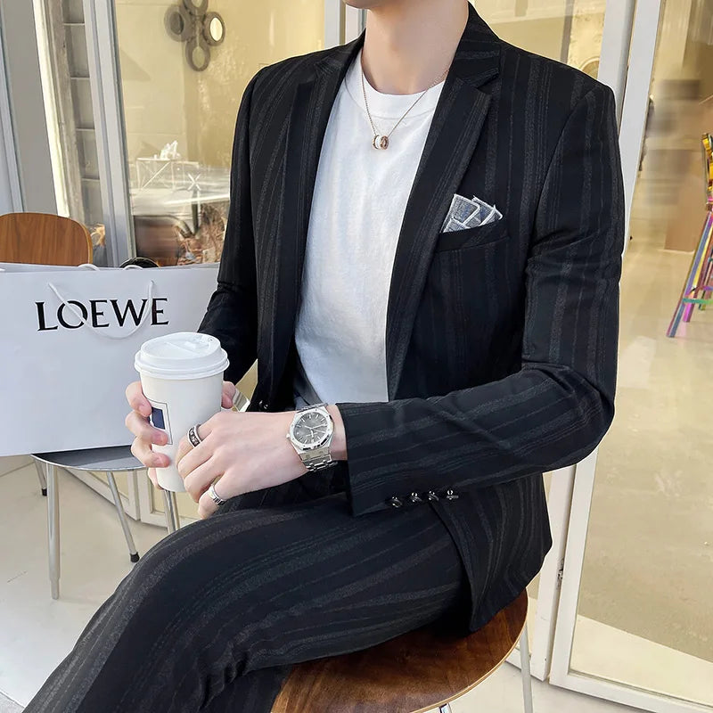 2024 Spring and Autumn Business Leisure Suit for Men High-grade (suit + Trousers) Stylish and Handsome Two-piece Set  M-5XL