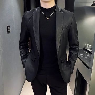 New trendy slim-fit leather jacket, men's leather jacket, casual, fashionable and cool small suit, men's Korean style popular cl