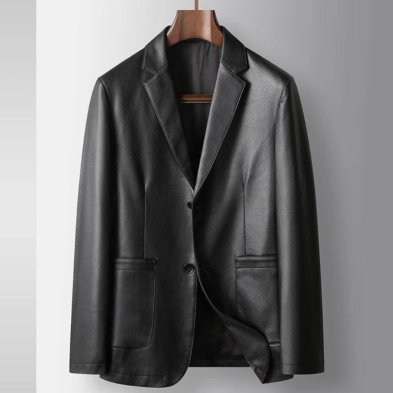 High-quality, fashionable business trend, stylish and versatile men's casual leather suit jacket