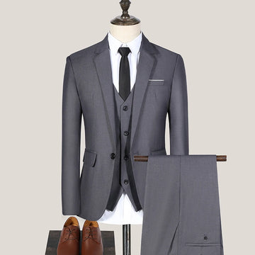 Korean-style three-piece suit for business, casual and professional best man, single-button men's fitted formal suit, groom's su