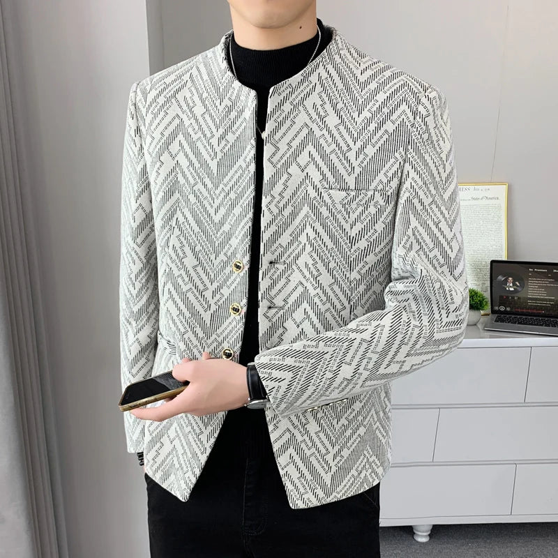 New autumn and winter thick men's fashionable and stylish casual jacket, trendy Korean-style men's suit jacket