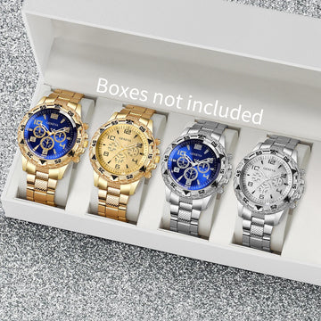 4PCS/Set Men Business Watches Fashion Big Dial Analog Quartz Watch for Men Clock Gift Relogios Masculino（Without Box）