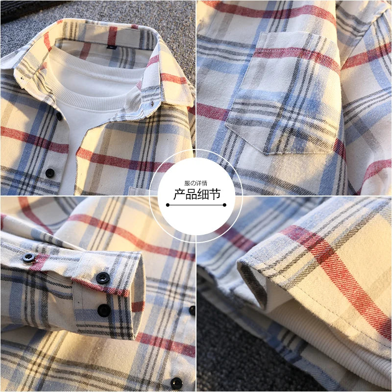 High-quality men's stylish banquet and shopping shirts, autumn outerwear, casual and fashionable checked student shirts